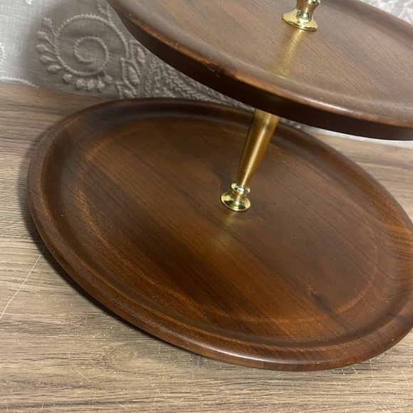 Vintage MCM Mid Century Modern Wood 2 Tier Serving Tray Platter Giftwood - Picture 2 of 8
